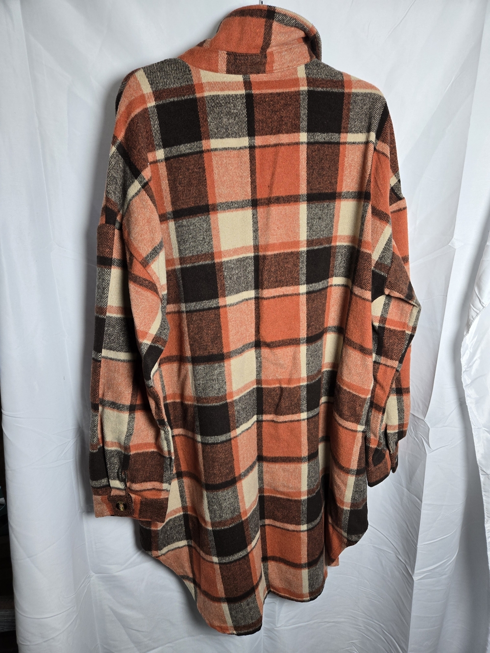 Oversized Plaid Utility Shacket Jacket in Orange and Cream - Picture 7 of 7